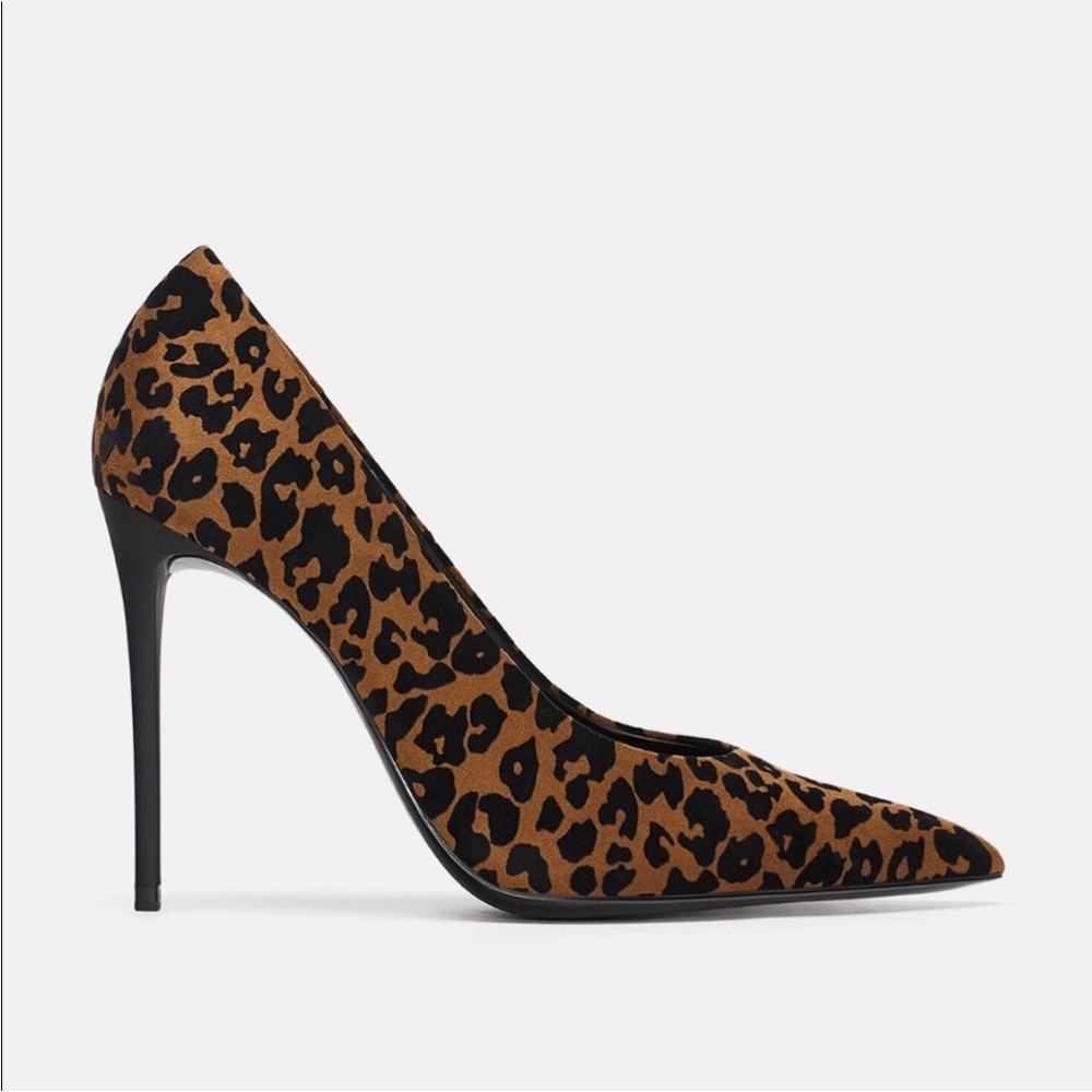 Zara Leopard Print Velvet Suede Pointed Heels sz 6